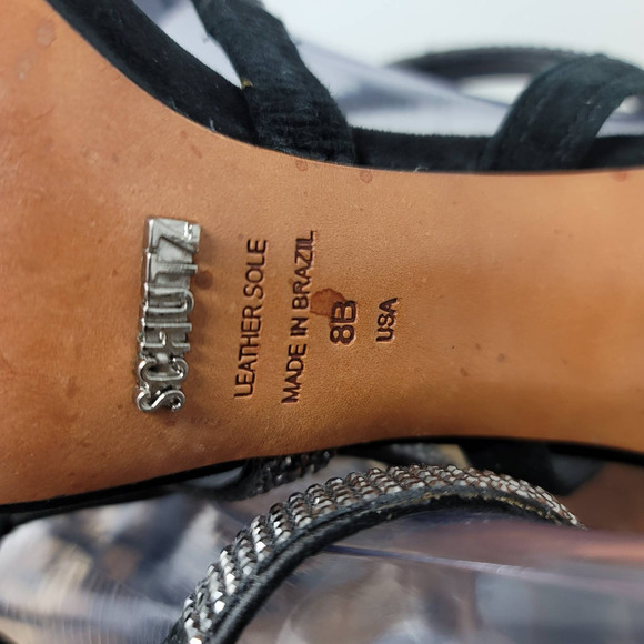 Schutz Black Strappy Jeweled Heels 4.5" Women's 8B - Picture 7 of 8